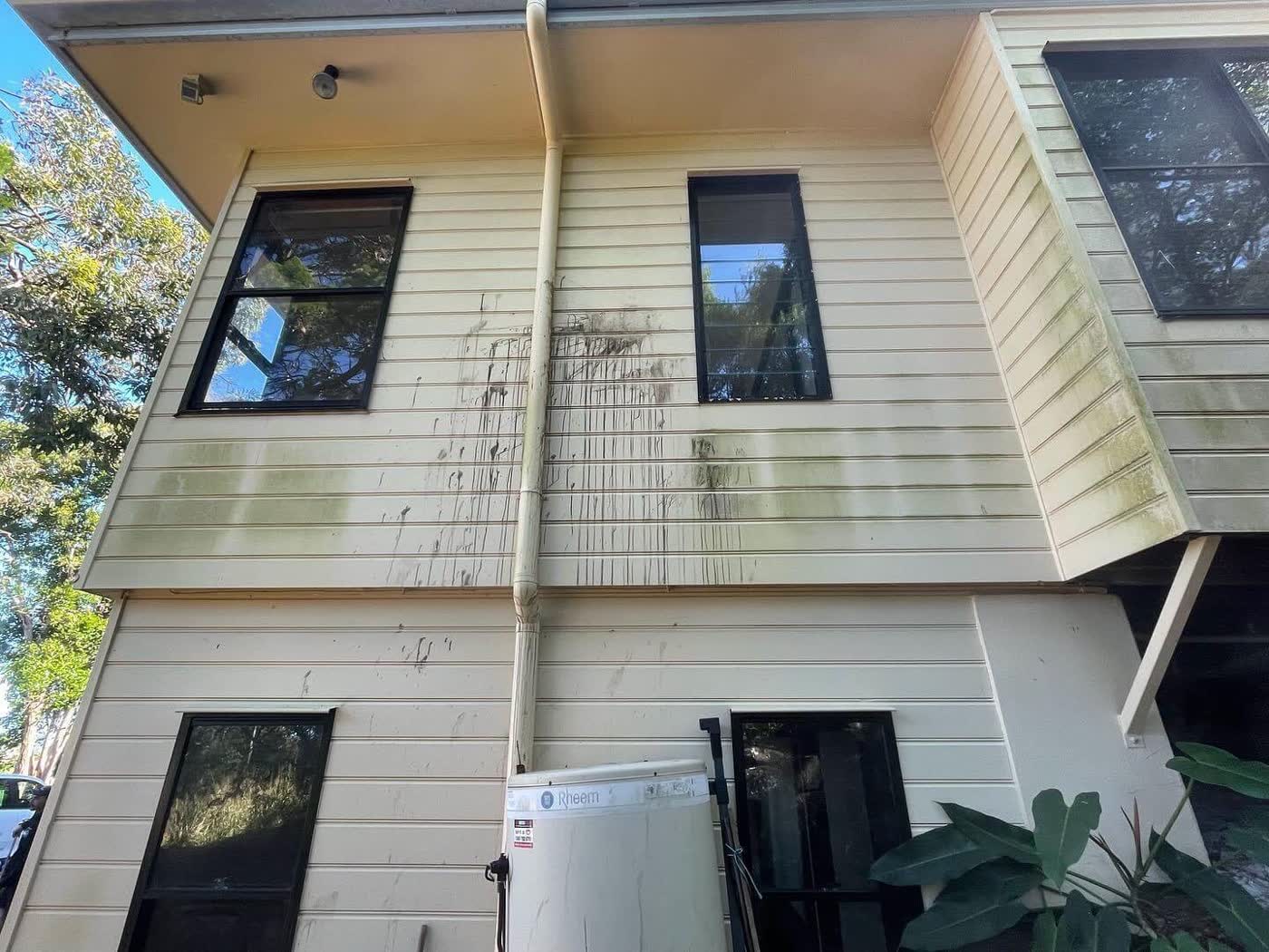 House exterior soft washing on the Sunshine Coast — before