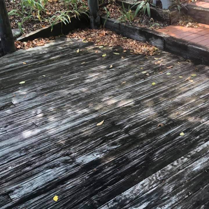 Timber deck soft washing — before