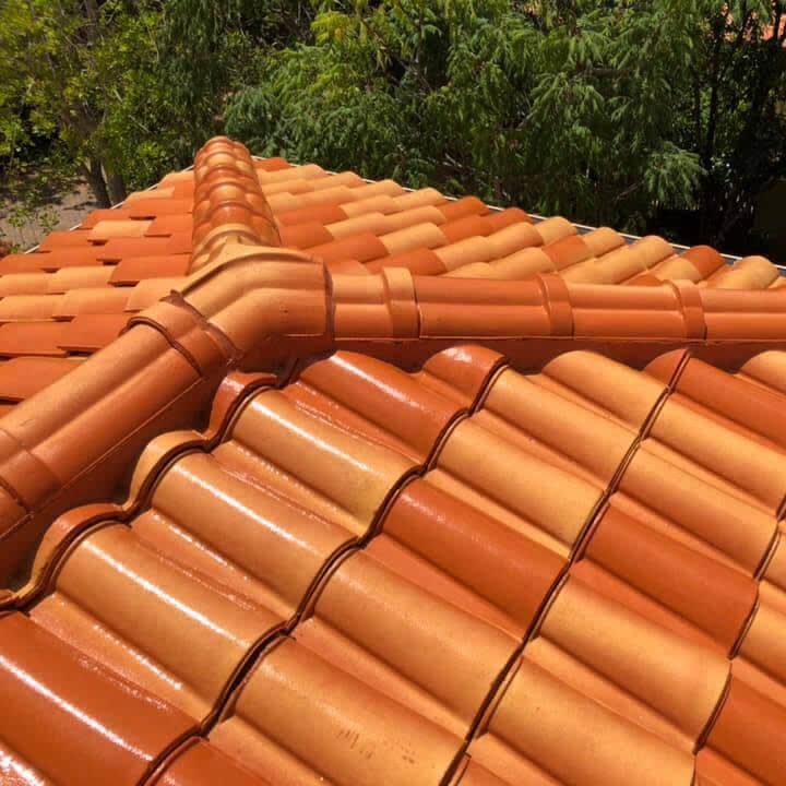 Terracotta roof tile cleaning — after