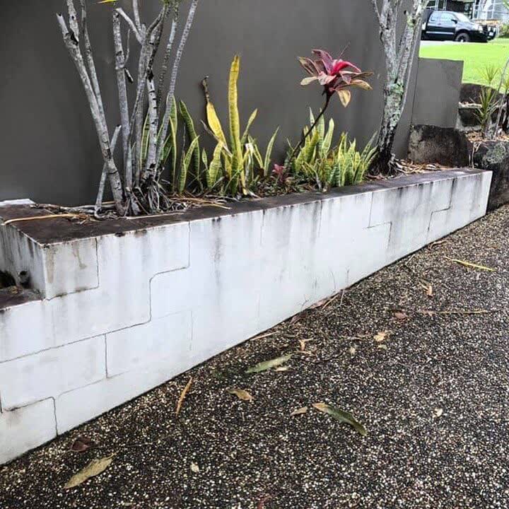 Retaining wall soft washing — before